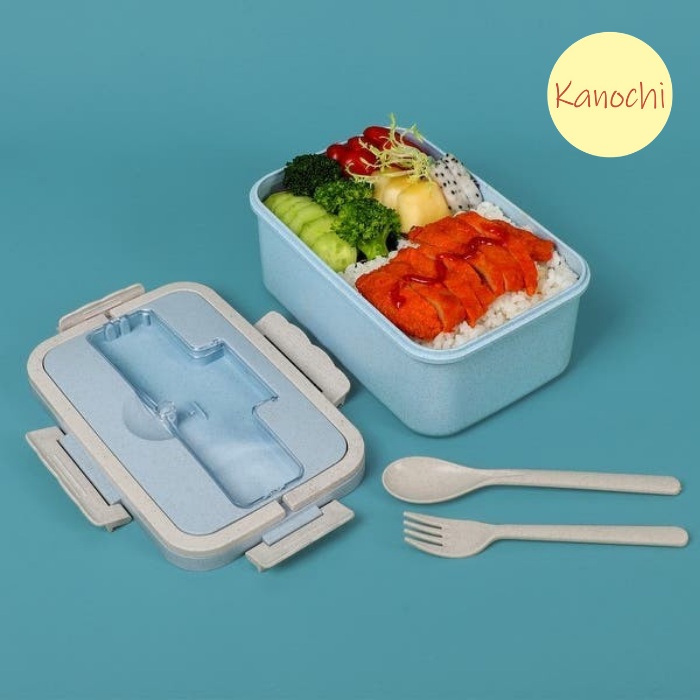 Kotak Makan Jerami Lunch Box Gandum Wheat Tempat Bento Alat Sendok Set