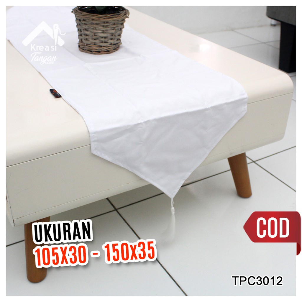 Taplak Meja Polos Table Runner POLOS PUTIH Ukuran 105x30 &amp; 150x35 (TPC3012)