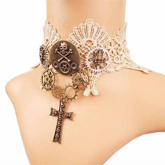 Halloween Skeleton Cross Pendant Necklace 8526