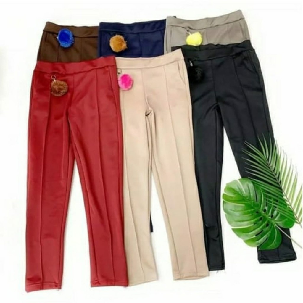 BISA COD - Celana Basic Pomy Pompom Scuba Pants