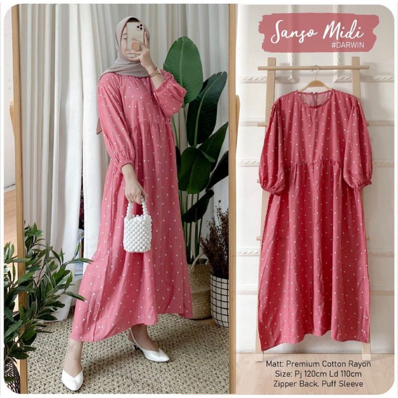 SANSO MIDI DRESS - DRESS RAYON MOTIF - DRESS KATUN RAYON PREMIUM - HOMEY DRESS - BUKAN MOELA MORIST