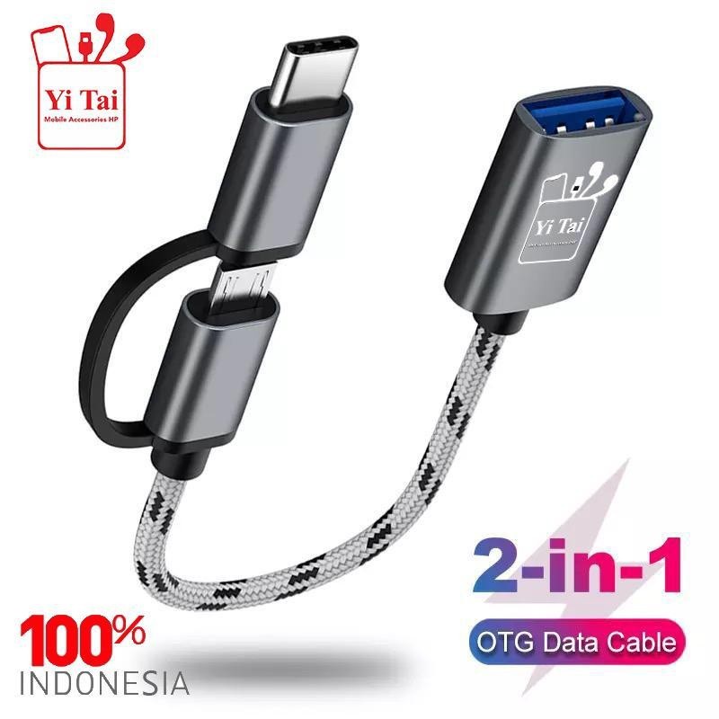 2 in 1 USB 2.0 TYPE C OTG Micro Usb Metal Besi Type-c Tipe C Kabel Dual Port Android