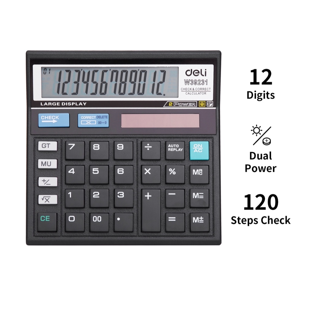 HAPPY TIME DELI KALKULATOR MEJA 12 DIGIT DESKTOP CALCULATOR MODEL KLASIK WARNA HITAM GARANSI 3 TAHUN ALAT TULIS KANTOR SEKOLAH KULIAH W39231B