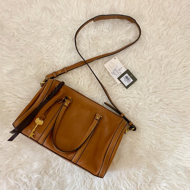 Preloved Fossil Kendall Satchel Saddle Brown Full Leather Tas Bagus Murah