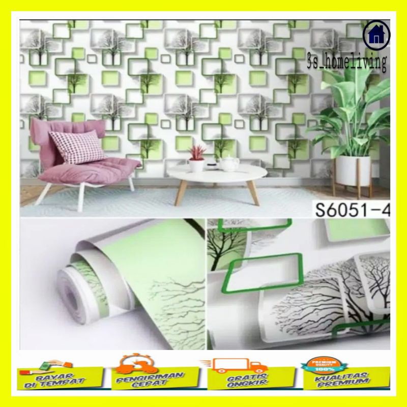 (COD) Wallpaper Dinding 3D Hijau / Wallpaper 3D Hijau /Wallpaper Kotak Hijau /Wall paper Kotak Kotak