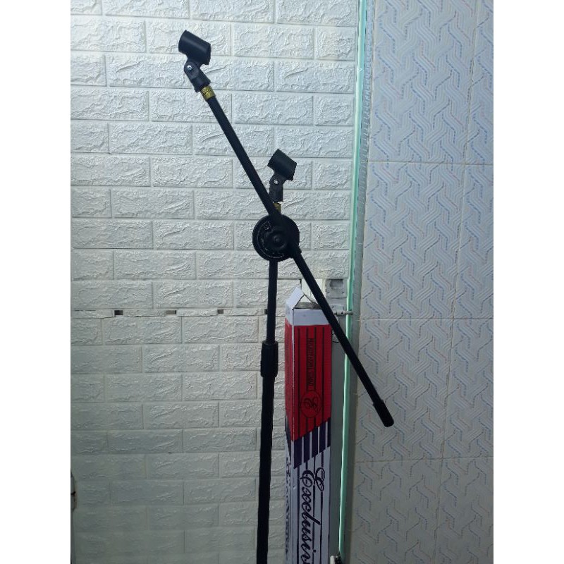 Stand Mic Panjang Double Mic Free 2 Holder Mic