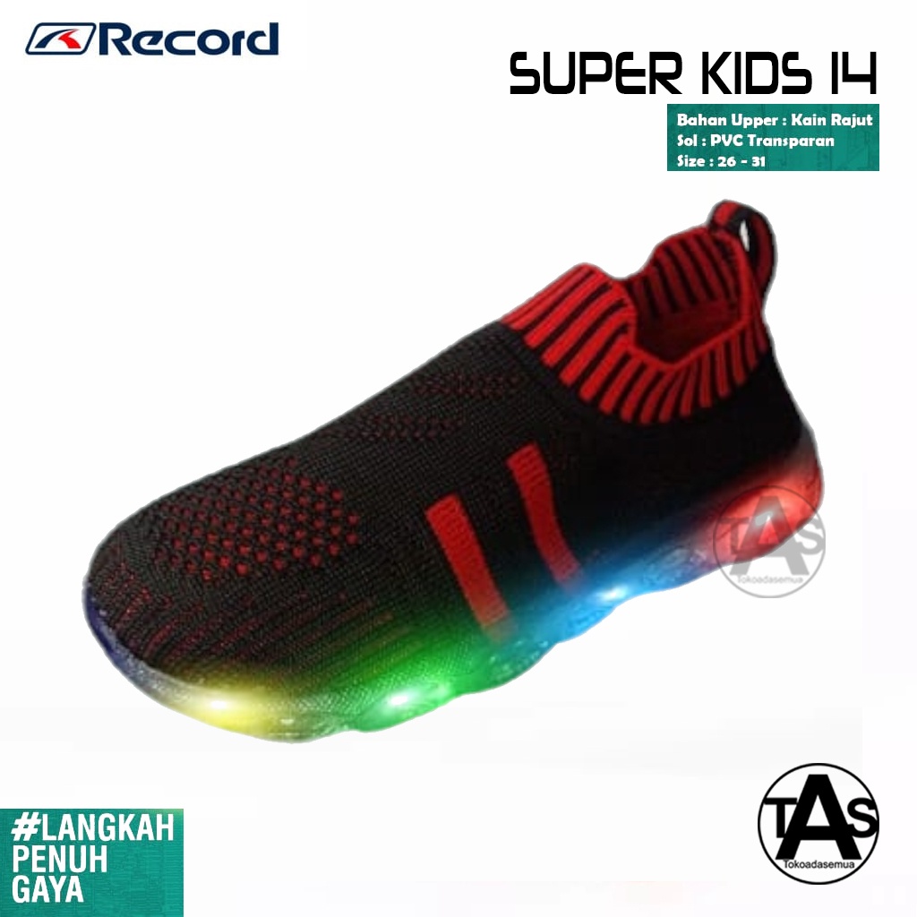 SEPATU LAMPU LED ANAK TERLARIS / SEPATU LAMPU ANAK TERMURAH / SEPATU LAMPU ANAK RECORD SUPER KIDS 14 / BISA COD / SEPATU SEKOLAH ANAK MURAH UKURAN 24-29