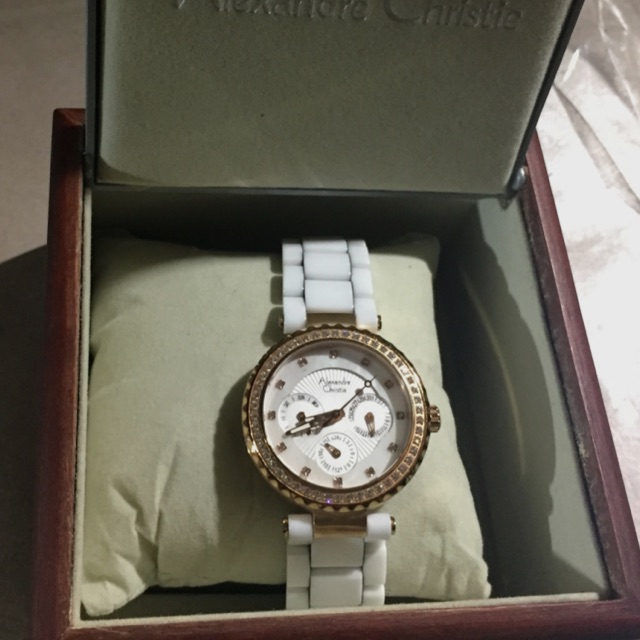 Jam Tangan Alexandre Christie Putih Elegan Model Tali Keramik
