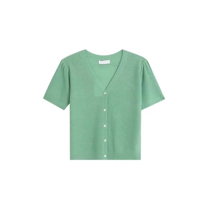 【Elegant】Plain Ribbed Button  V-Neck knittingTops T-Shirt Cardigan 7425