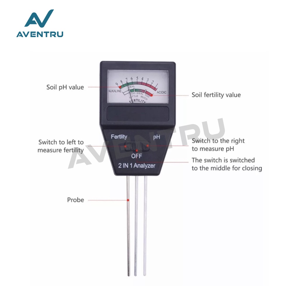 Soil Meter 2 in 1 pH and Fertility Tester with 3 Probes Ukur PH Tanah