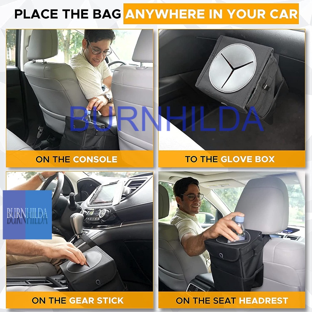 Tempat Sampah Mobil Hanging Garbage Can Trash Bin | Foldable Trash Bag for Car with Storage Pockets | Waterproof Auto Litter Bag | Multifunctional and Collapsible Car Garbage Bag