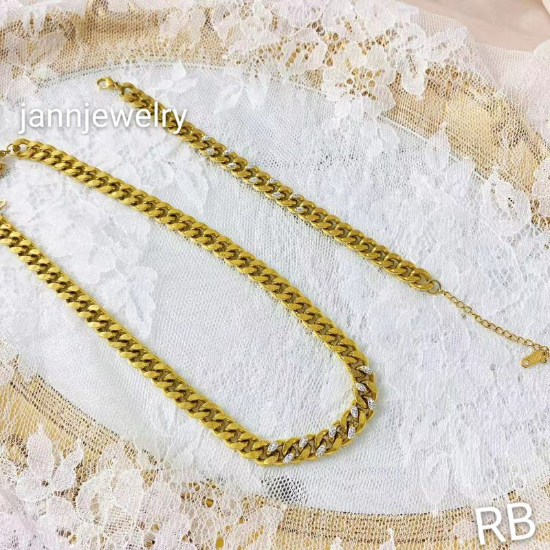 kalung &amp; gelang titanium rante permata anti karat