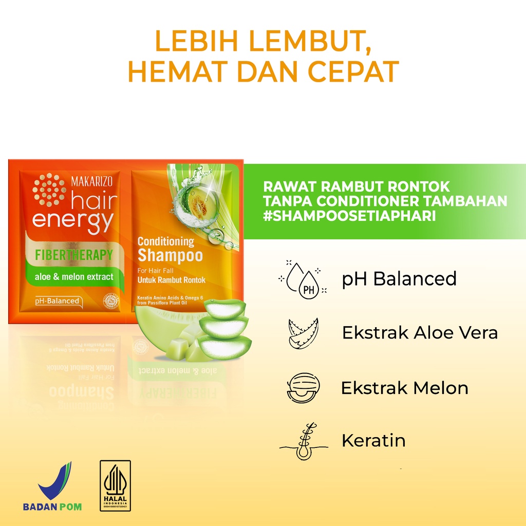 Makarizo Hair Energy Fibertherapy Conditioning Shampoo Aloe & Melon 10 mLx12 / Shampo Kondisioner-2