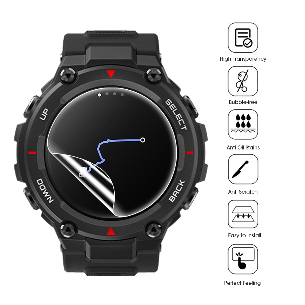 Film Pelindung Layar TPU Hydrogel Full Curved HD Bening Flexible Anti Gores Shockproof Untuk Smartwatch Amazfit T-Rex