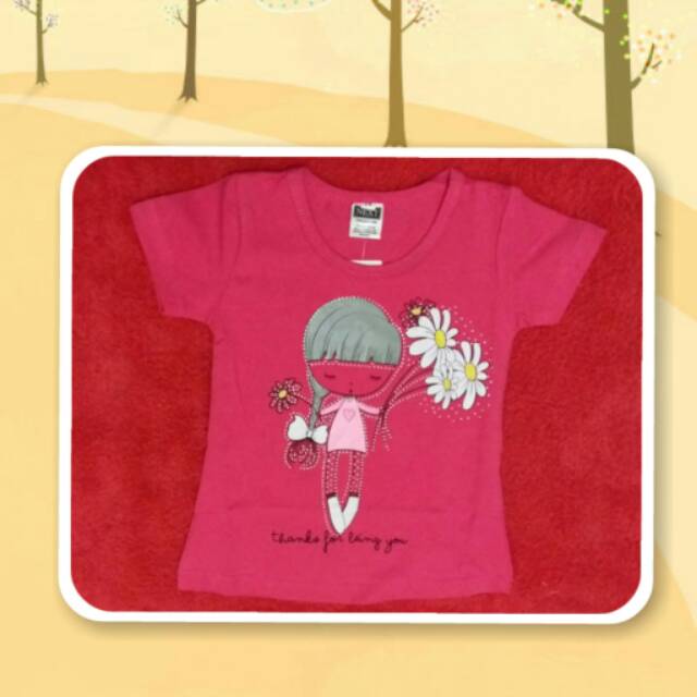 BAJU ATASAN ANAK CEWEK GAMBAR CEWEK PEGANG BUNGA