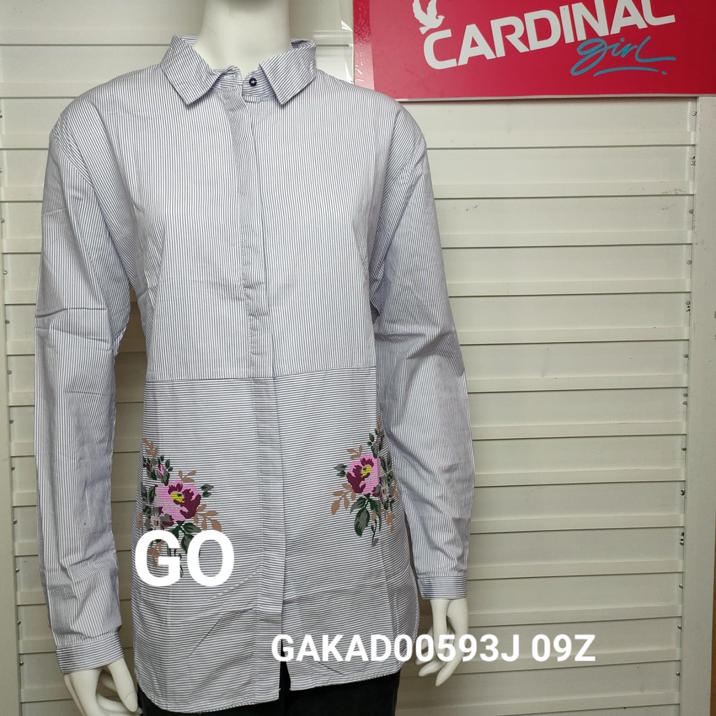 BB CARDINAL CC KEMEJA Pakaian perempuan Atasan Hem Lengan Panjang Casual Motif