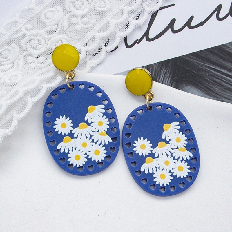 Anting Stud Desain Bunga Daisy Warna Putih Oranye Hijau Putih Untuk Wanita