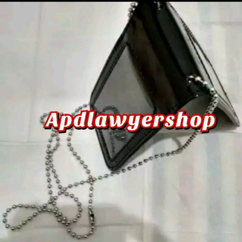 Name tag id card holder plus kalung rantai kulit hitam glossy kwalitas bagus