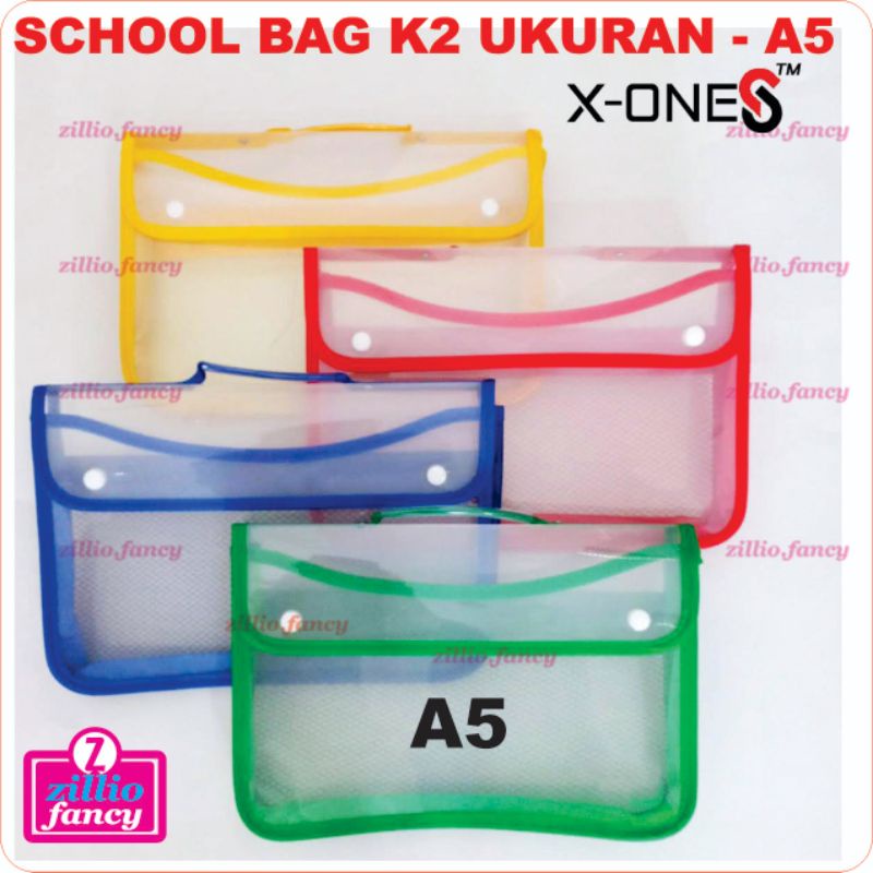 

Map Ziper kancing 2 /School bag kancing 2 MERK X-ONE / Ukuran A5