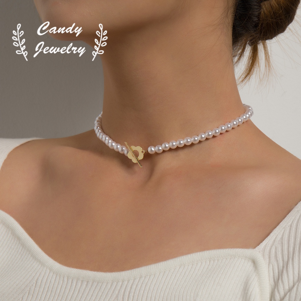 Candy Jewelry Fashion Pearl Choker Flower Necklace for Women Short Necklaces Simple Silver Gold Color