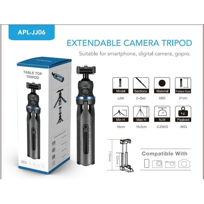 APL-JJ06 Apexel Extendable Camera Tripod for Smartphone Digital Camera