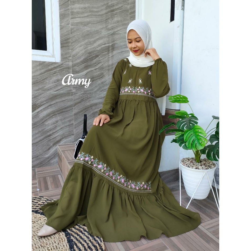 Gamis Ceruty Bordir / Gamis Bunga Ceruty Premium / Gamis Ceruty Full Furing