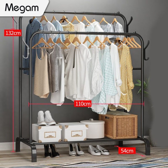 Stand Hanger Jemuran Gawang Double Dekorasi Kamar Single Kayu D0F7 Anti Karat Terbaik Kokoh Toko Bagus Butik Berdiri Aesthetic Roda Minimalis Awet Berkualitas Perlengkapan Rumah Besi Kekinian Tas Wadrobe Multifungsi Klasik Gantungan Baju Terbaru Pakaian M