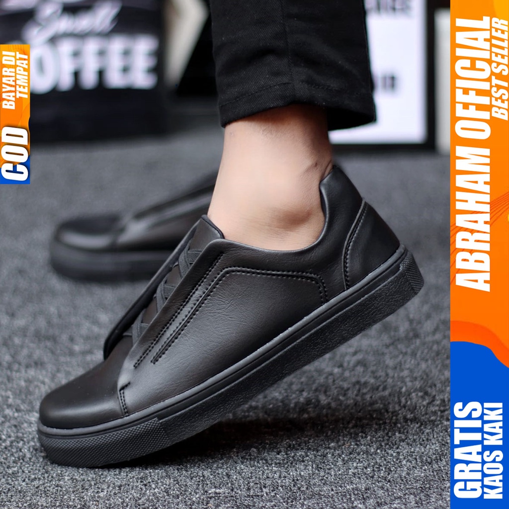 Abraham Tajima - Sepatu Sneakers Casual Pria Kerja Santai Hitam