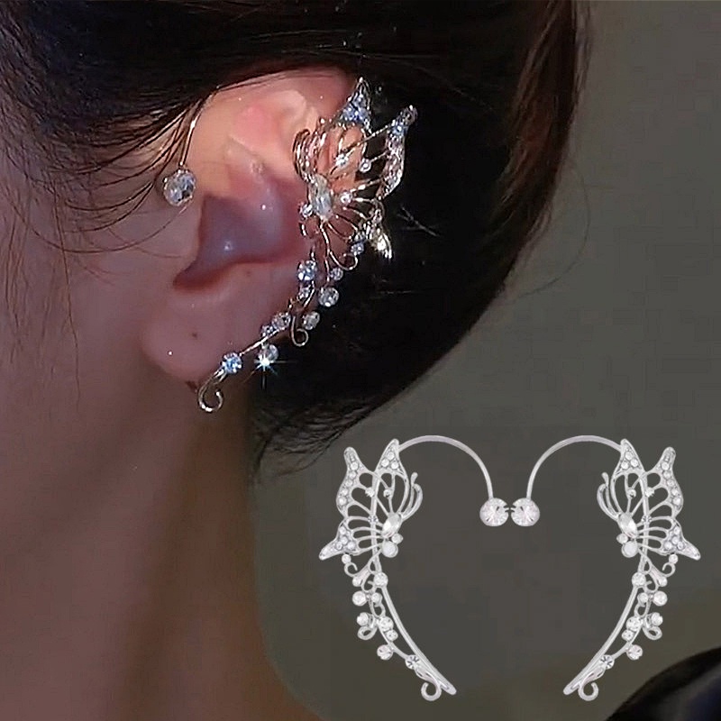 Anting Kait Desain Kupu-Kupu Hollow Hias Zircon Berlian Imitasi Gaya Korea Untuk Wanita