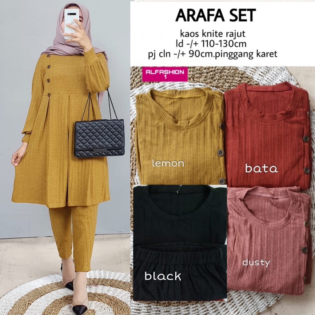 Setelan Tunik Celana Rajut Jumbo Polos Ld 100-130 Fit To XXL Bahan Kaos Knite Kancing Variasi Kekini