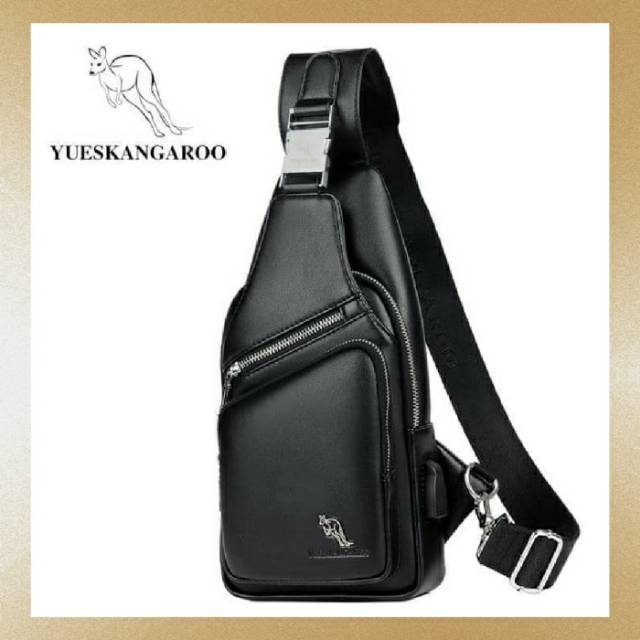 TAS SELEMPANG PRIA PREMIUM KANGAROO POLOS_HITAM