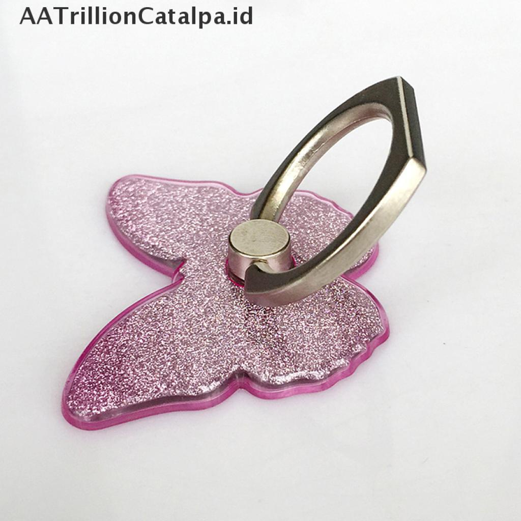 (AATrillionCatalpa) Ring Stand holder Hp Universal Bentuk Kupu-Kupu Aksen Glitter Bisa Berputar 360 °