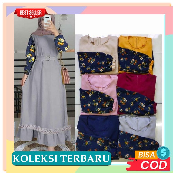 Gamis Remaja Ori Branded Viscose Tanggung Floral Butik F9H9 Best Seller Bahan Katun Syari Model Seka