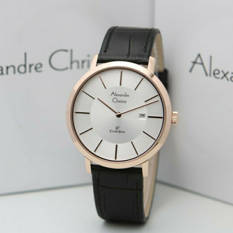 jam tangan alexandre christie ac8599 kulit cowok/pria original