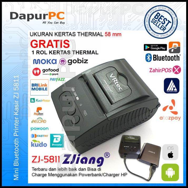 Shazfa.10 | Mini Printer Kasir Zj 5811 Vrtec Zjiang Bluetooth Thermal Portable