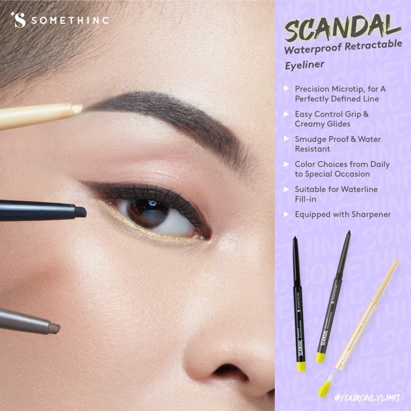 SOMETHINC Forever Stay Waterproof Liquid Eyeliner | VELVET SUGAR Dual Gel Water Resistant | SCANDAL Retractable Eye Liner Make Up