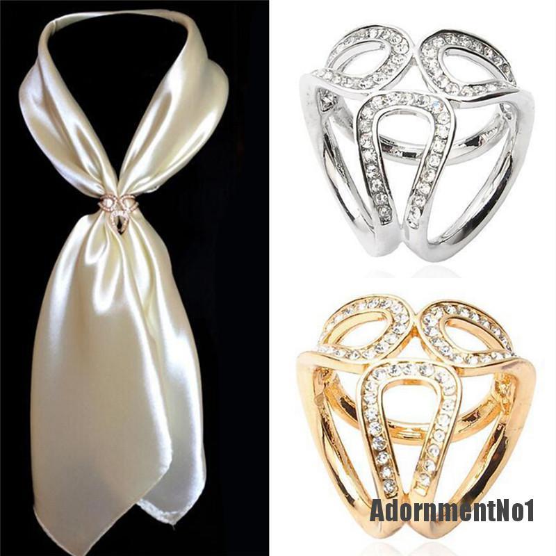 (Adornmentno1) Klip Buckle Holder Scarf / Syal Aksen Berlian Imitasi Warna Silver / Gold Untuk Wanita