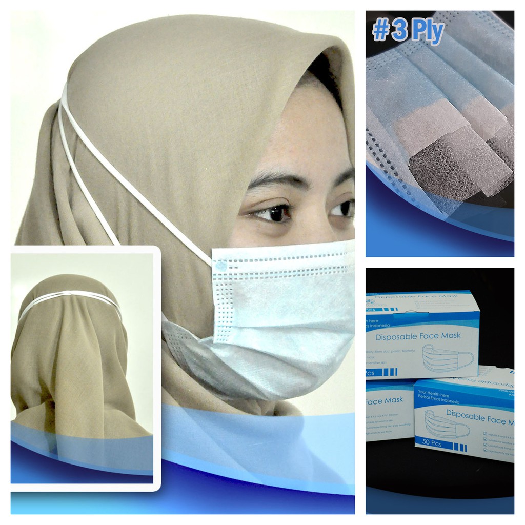 Masker Hijab  Bedah Surgical Mask  3  ply  1 Box Isi 50 pcs 