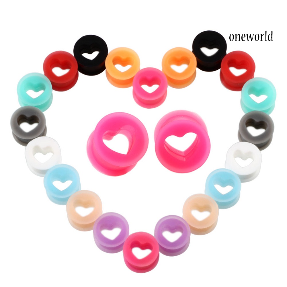 OW# 1Pc Unisex Heart Shape Silicone Ear Plug Tunnel Expander Body Piercing Jewelry