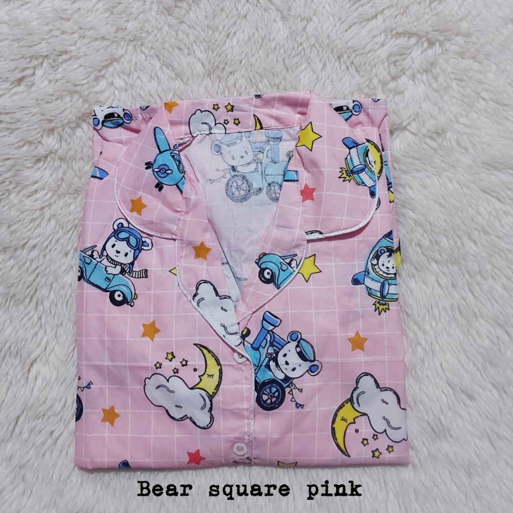 PEPOY SHOP Setelan Piyama Baju Tidur CP  LD 104  CM DEWASA Motif Good Quality.-BEAR SQUARE PINK