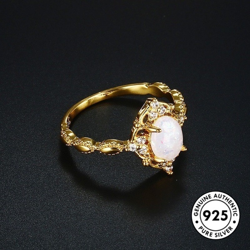 Cincin Lapis Emas S925 Hias Batu Permata Untuk Wanita