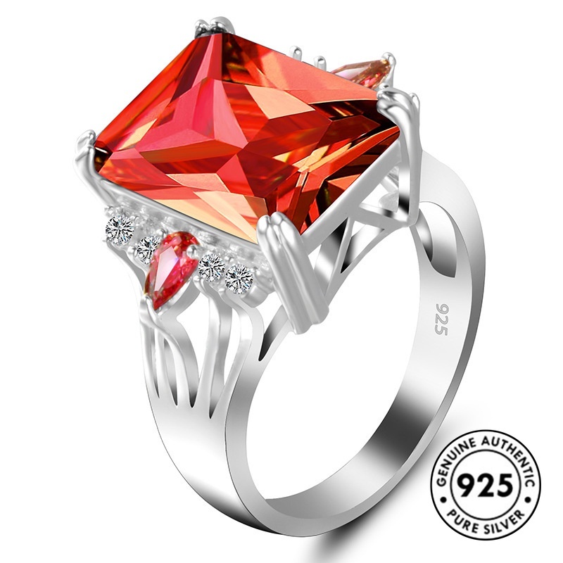 Cincin Sterling Silver 925 Dengan Permata Kotak Warna-Warni Mewah Untuk Wanita