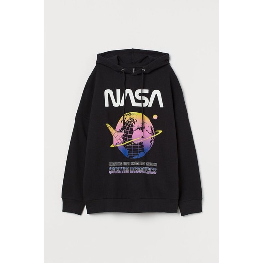 Hoodie Jaket Sweater Crewneck Pria Wanita HnM H&amp;M Nasa World Black / Nasa Scientific / Nasa Space Travel Hitam Full Tag