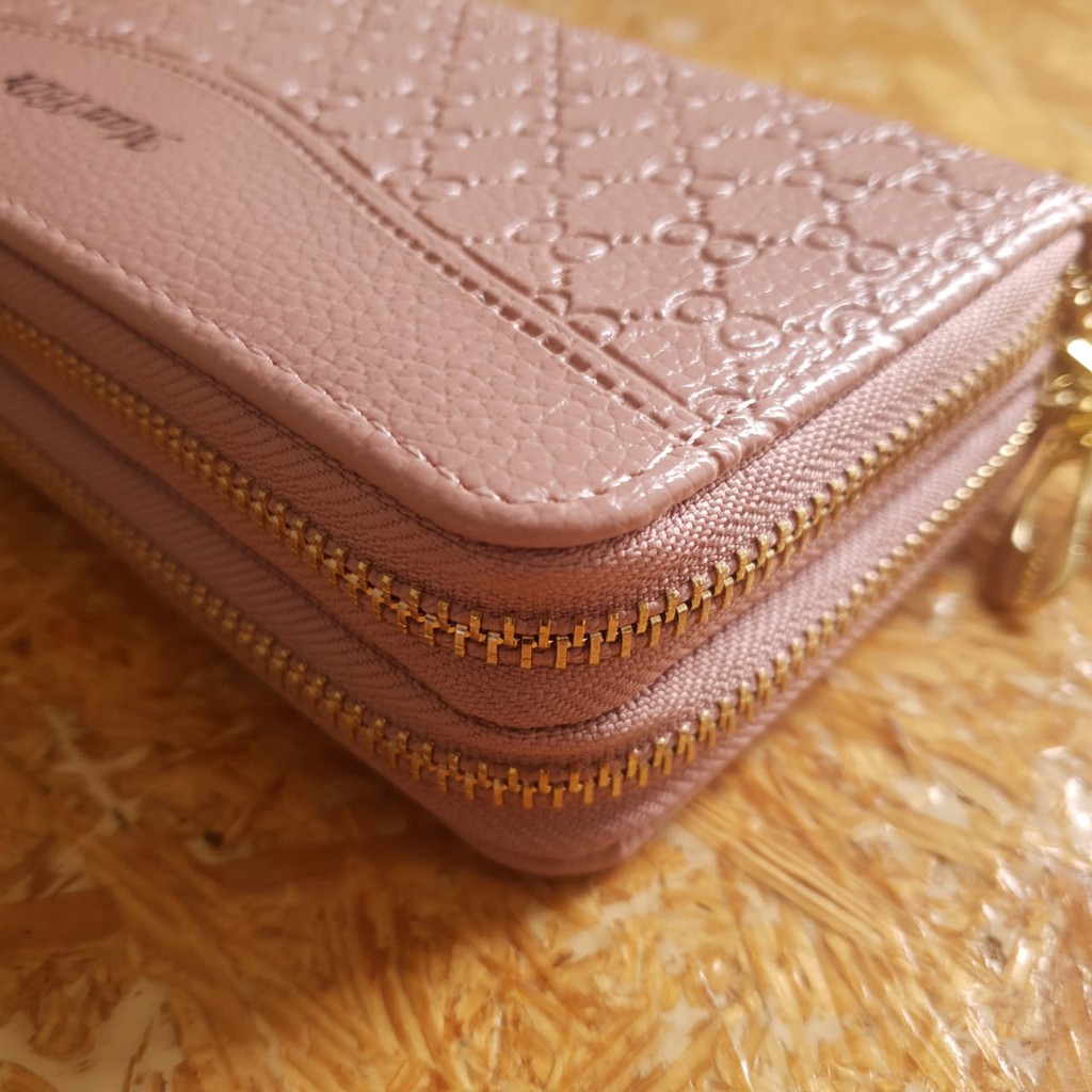 DOMPET WANITA 2 RESLETING WA119P3 ARIHA KULIT PREMIUM PINK IMPORT PANJANG MURAH KOREA FASHION TALI