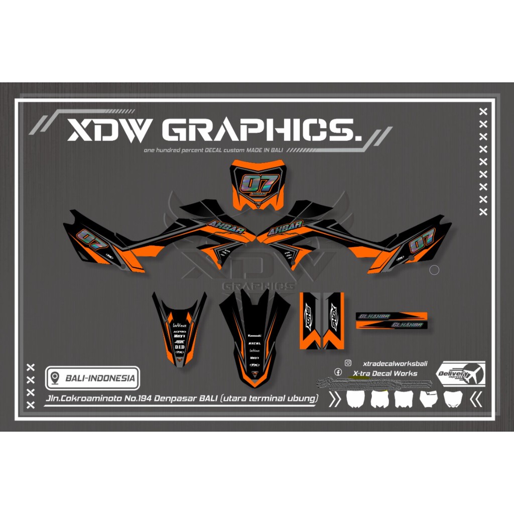 Stiker Decal Kawasaki KLX BF / Dtracker BF Supermoto / Motocross Orange Hologram