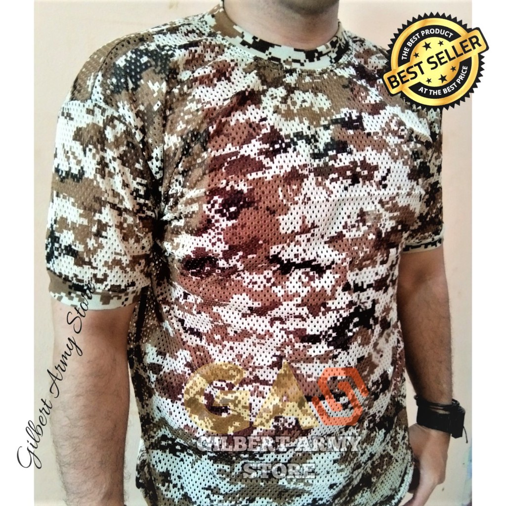 GILBERT ARMY STORE Kaos Loreng Jaring Gurun Kaos Pria Army Kaos Loreng Militer Kaos Daleman loreng T