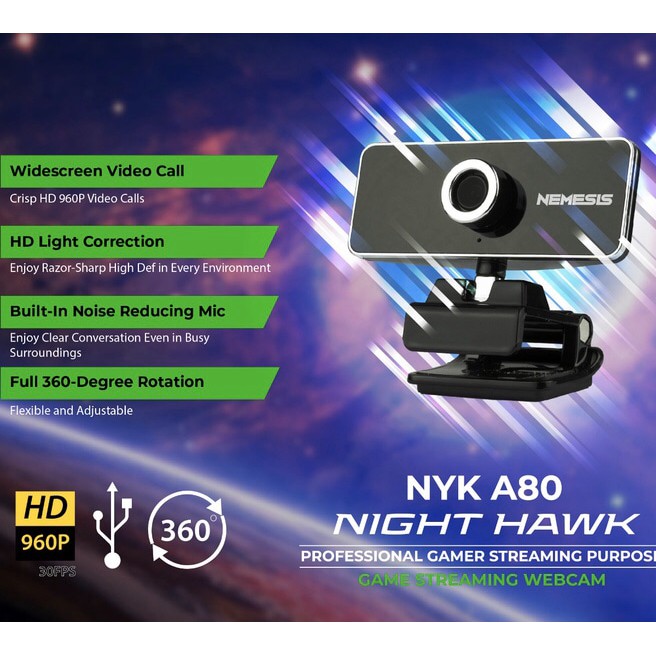 WebCam NYK Web Cam A80 960p Streaming Zoom built in Microphone Night Hawk Nemesis Gaming