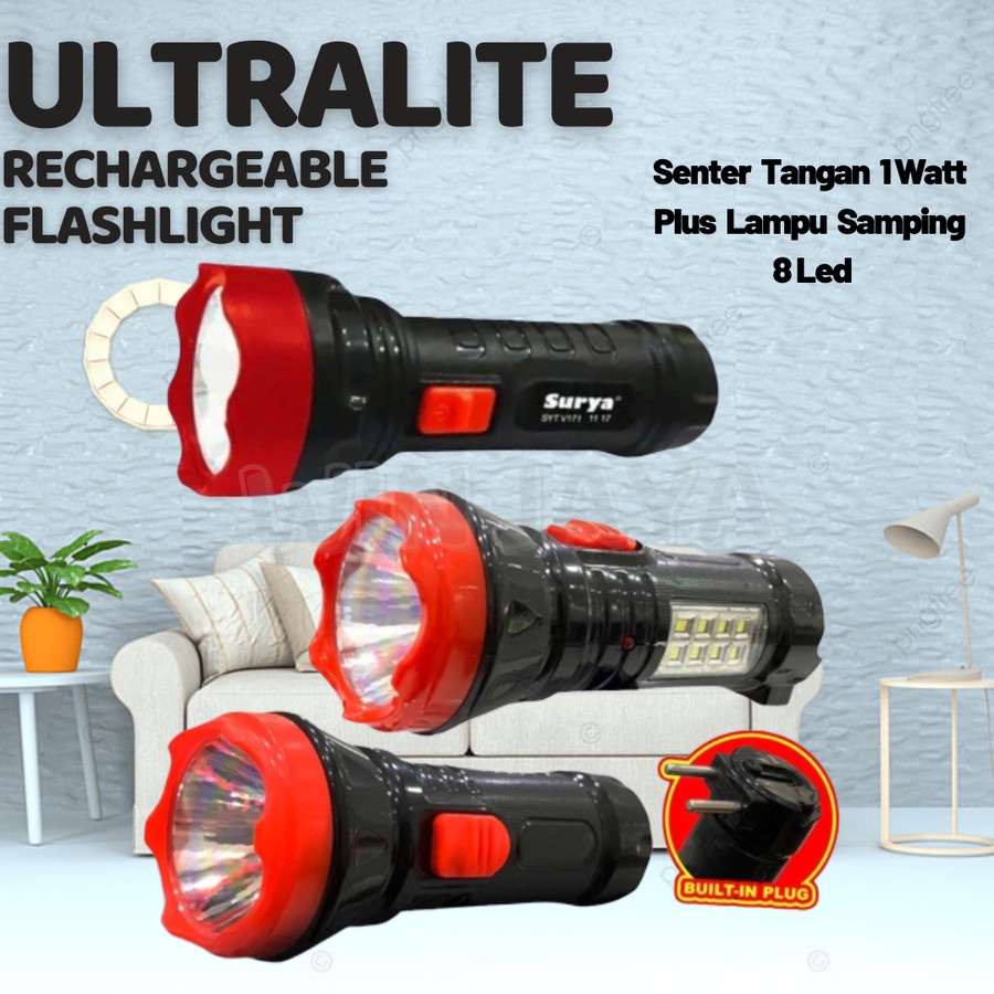 SENTER LED CHARGER ULTRALITE ULT T1W 8LED SENTER TANGAN RECHERGEABLE