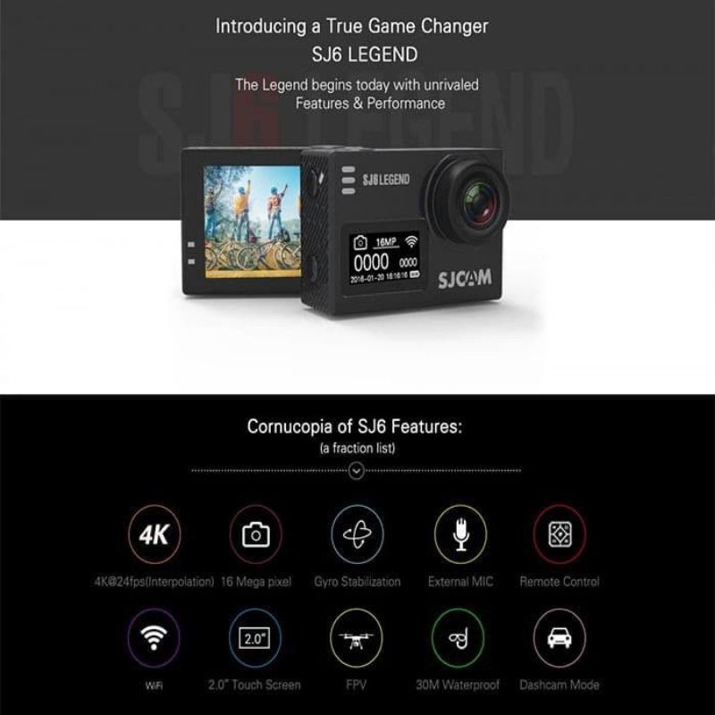 ￼SJCAM SJ6 Legend 4K 16MP Action Camera MASTER 16GB Gold-1