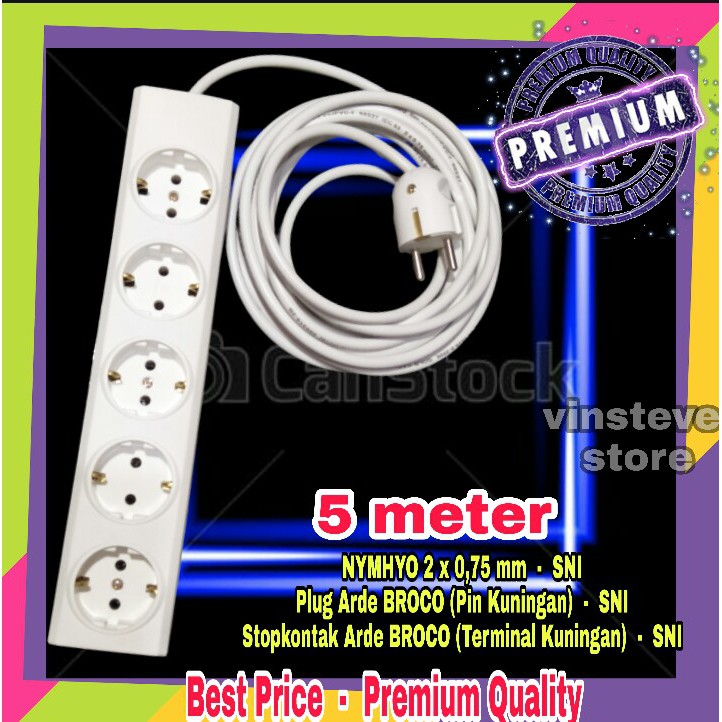 Stop Kontak Kabel BROCO 5 Lubang 5 Meter